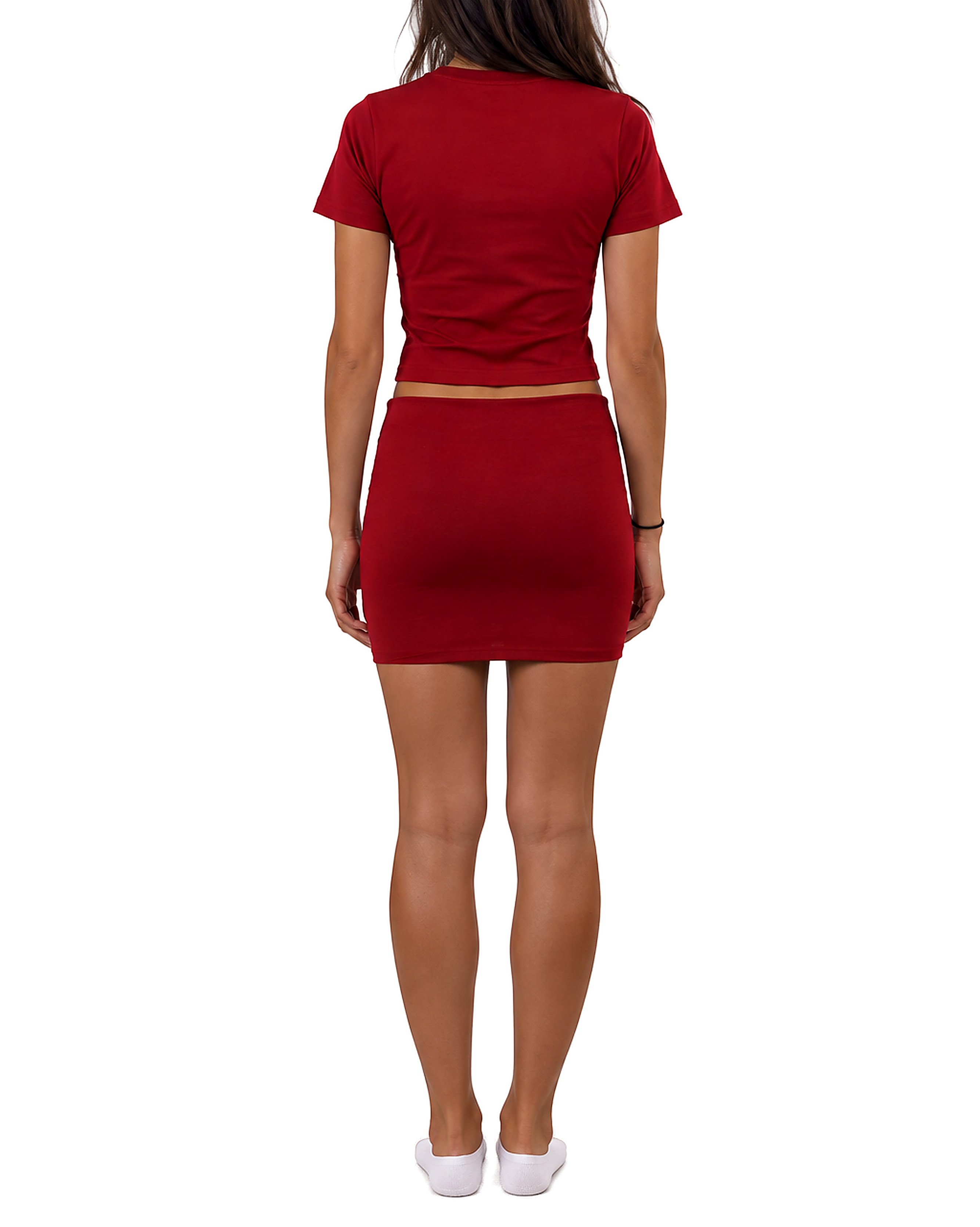 Cropped T-Shirt Skirt Set — Wine