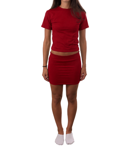 Cropped T-Shirt Skirt Set — Wine