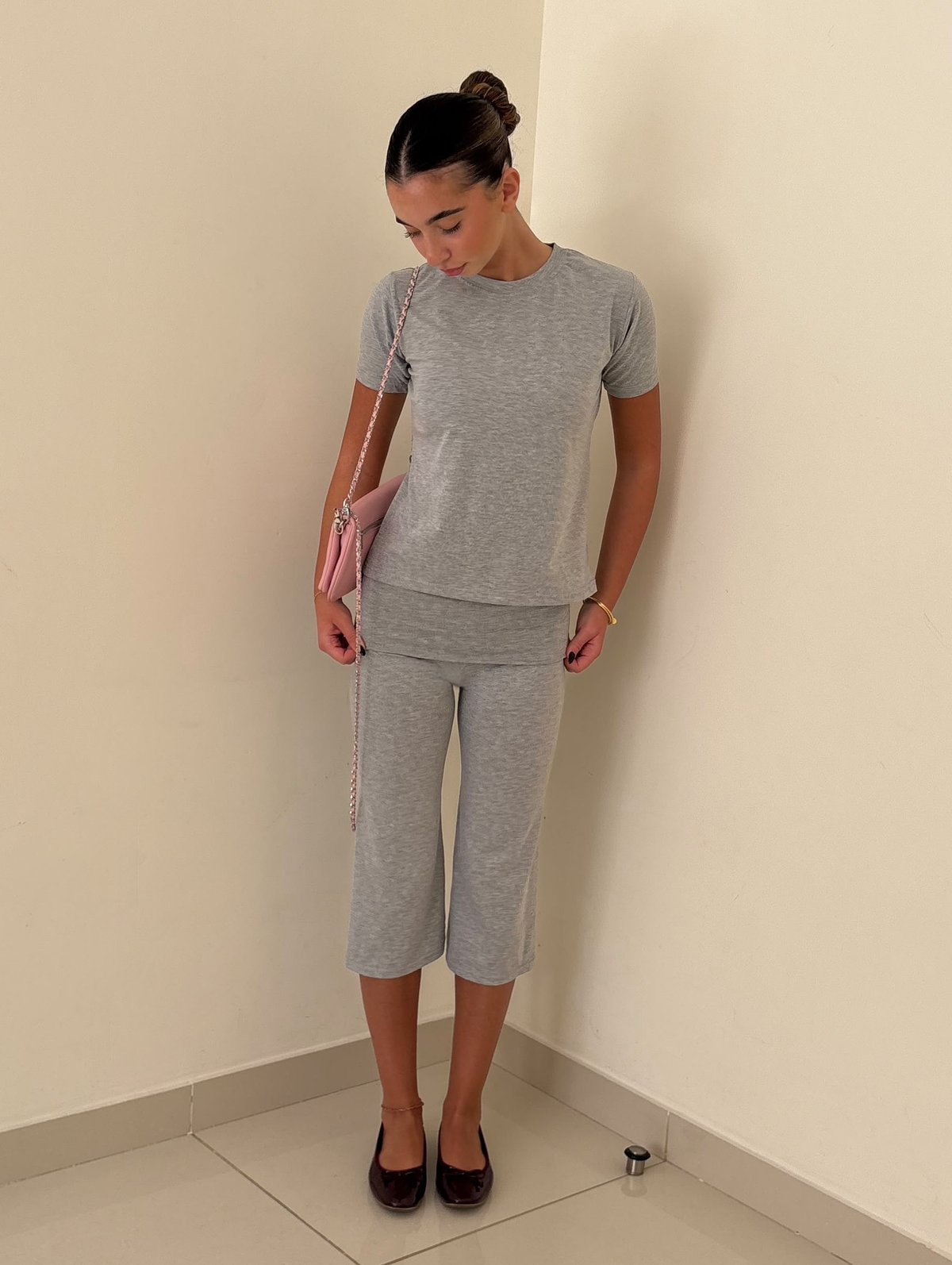 T-Shirt Pantacourt Set — Grey