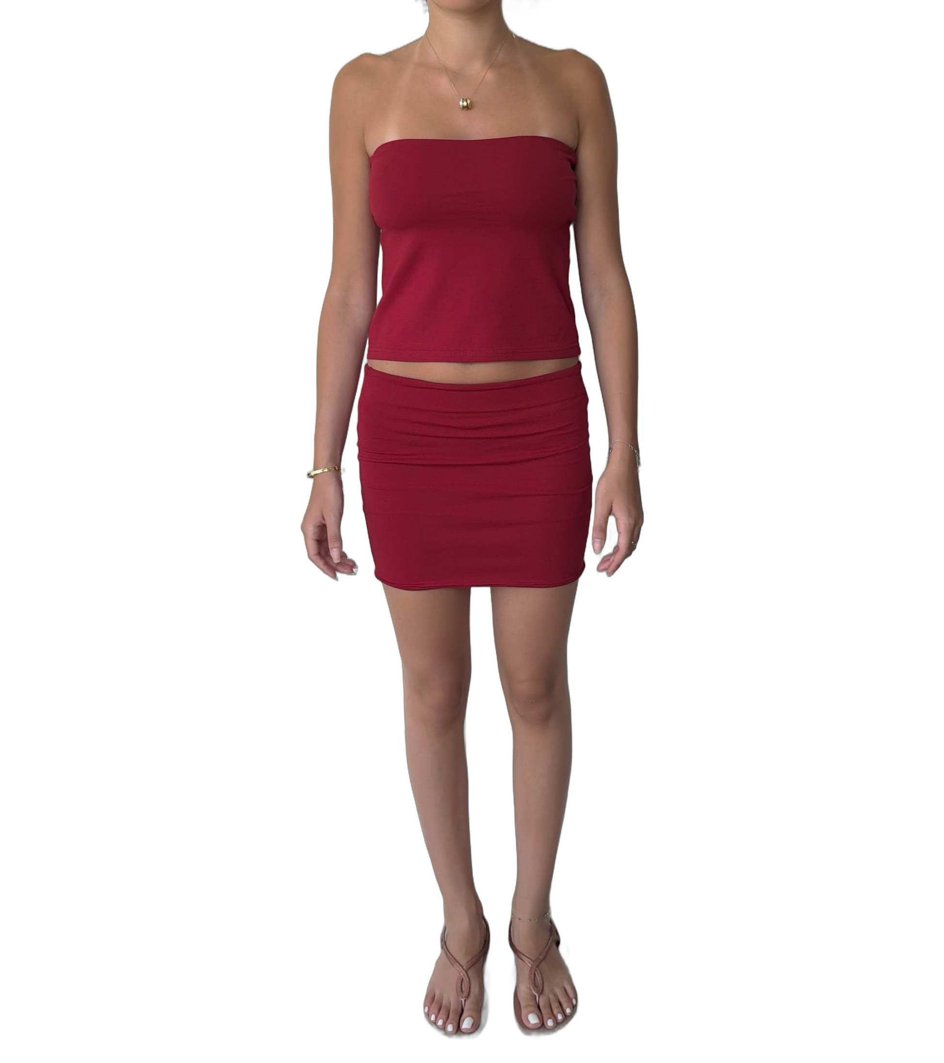 Tube Top Skirt Set — Wine
